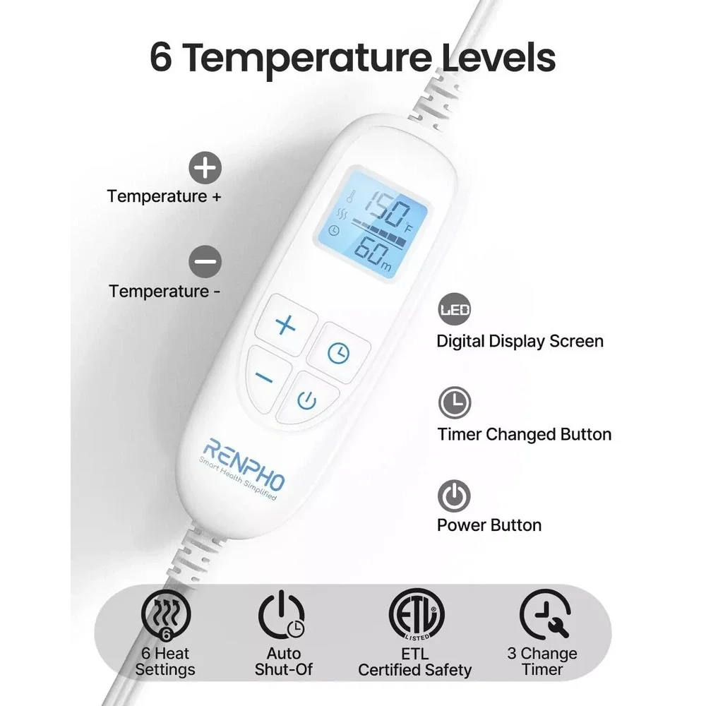 RENPHO Heating Pad for Back Pain Relief, Gift, 6 Heat Levels‎ 3 Timer Options